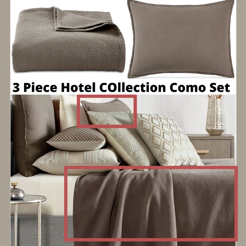 NIB Hotel Collection Como (1) King Coverlet‎ Blanket +(2) King Shams